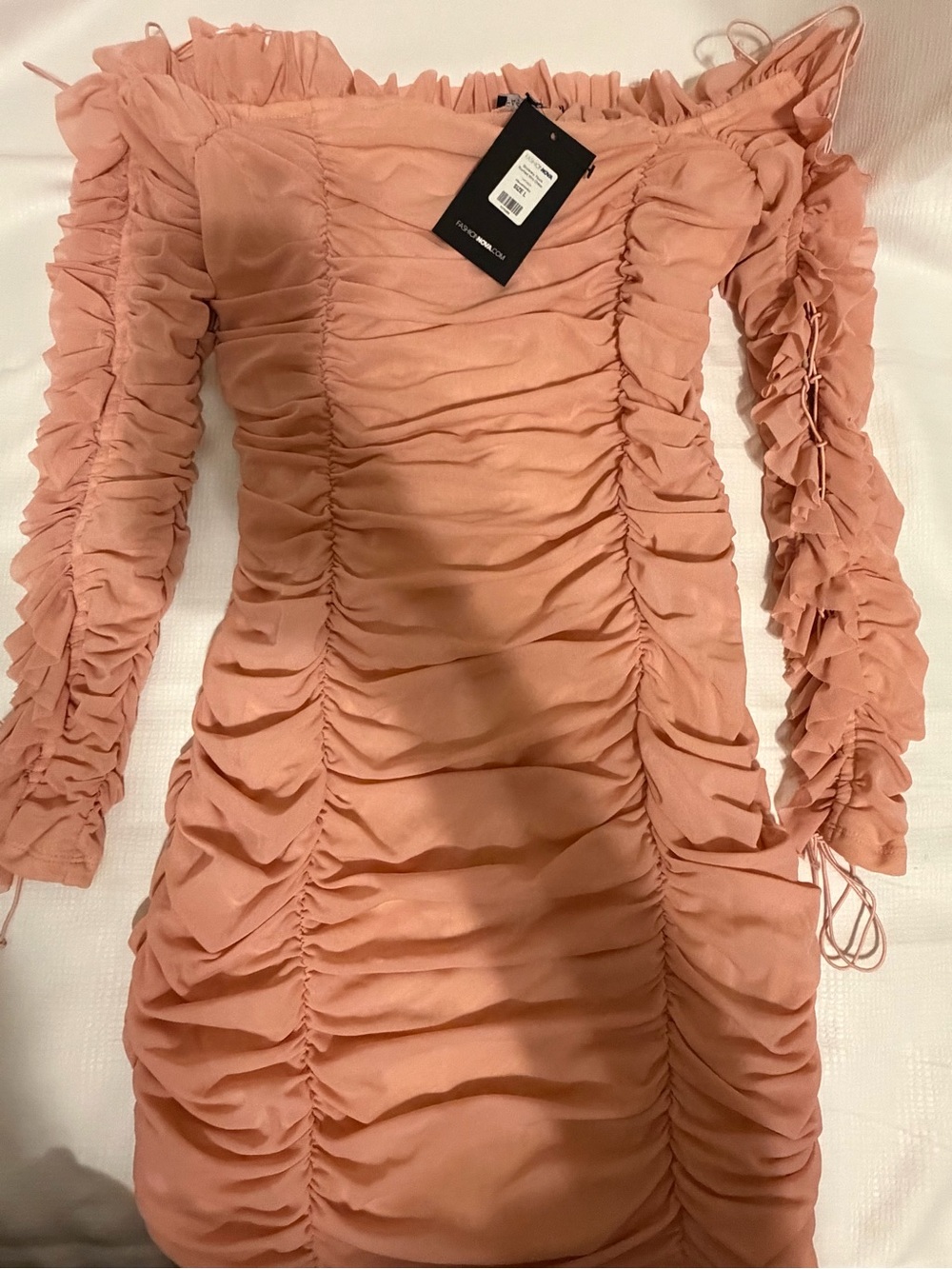 Fashion Nova Dusty Rose Ruched Off-Shoulder Long Sleeve Dress